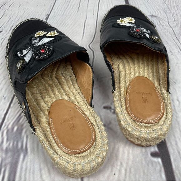 BILL BLASS Wallis black floral & butterfly embellished espadrille mules, size 9 - Picture 8 of 13